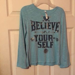 Beautees Believe In Yourself Blue Distressed Long Sleeve T-Shirt Girls XL